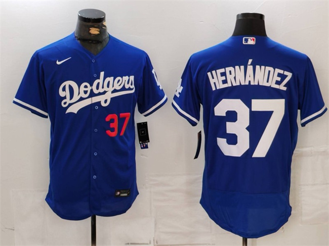 Men's Los Angeles Dodgers #37 Teoscar Hernández Blue Flex Base Stitched Baseball Jersey
